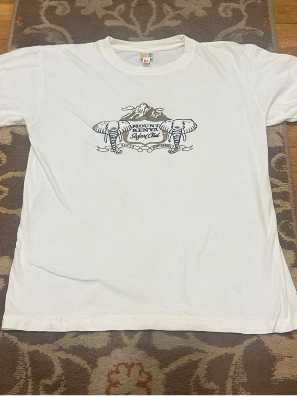 Mount Kenya Safari Club White Graphic Tee with Elephant Design